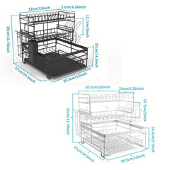 3 Tier Dish Drainer Rack with Drain Board - Kitchen Countertop Organizer