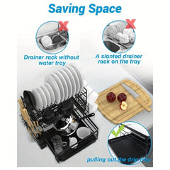 3 Tier Dish Drainer Rack with Drain Board - Kitchen Countertop Organizer