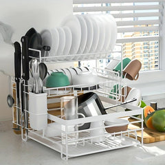 3 Tier Dish Drainer Rack with Drain Board - Kitchen Countertop Organizer