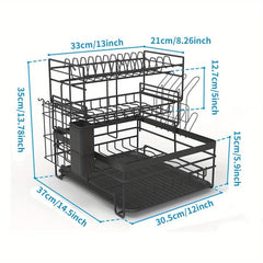 3 Tier Dish Drainer Rack with Drain Board - Kitchen Countertop Organizer