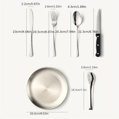 Stainless Steel Camping Tableware Set with Steak Knives Forks Spoons