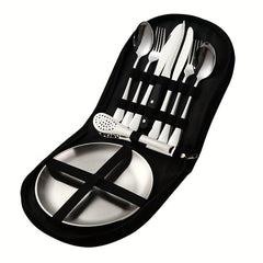 Stainless Steel Camping Tableware Set with Steak Knives Forks Spoons