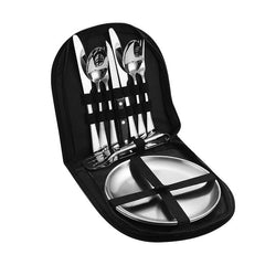 Stainless Steel Camping Tableware Set with Steak Knives Forks Spoons
