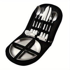 Stainless Steel Camping Tableware Set with Steak Knives Forks Spoons