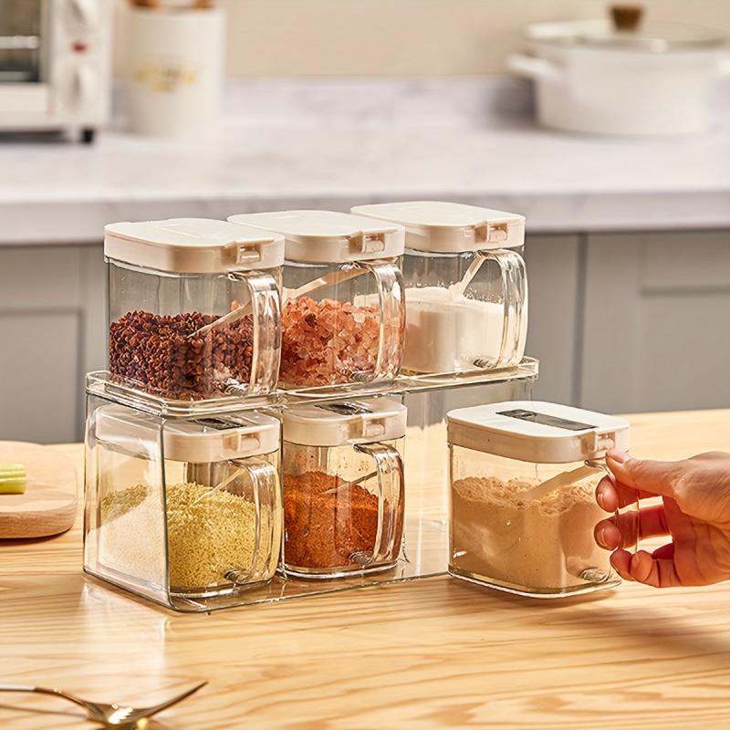 3-Piece Transparent Seasoning Box with Handles and Spoons