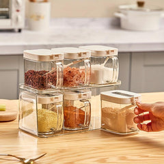 3-Piece Transparent Seasoning Box with Handles and Spoons