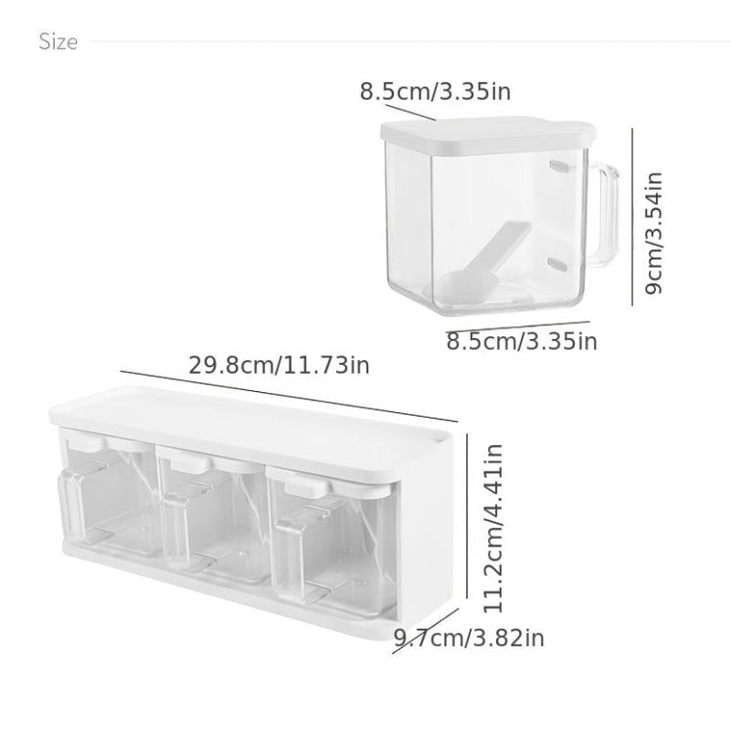 3-Piece Transparent Seasoning Box with Handles and Spoons