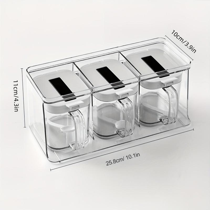 3-Piece Transparent Seasoning Box with Handles and Spoons