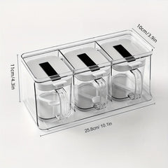 3-Piece Transparent Seasoning Box with Handles and Spoons
