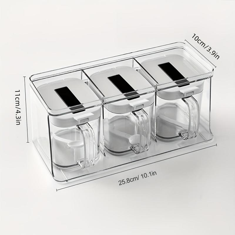 3-Piece Transparent Seasoning Box with Handles and Spoons