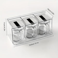 3-Piece Transparent Seasoning Box with Handles and Spoons