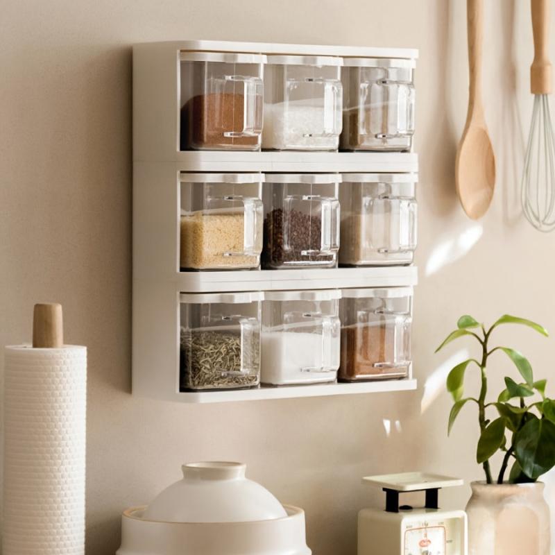 3-Piece Transparent Seasoning Box with Handles and Spoons