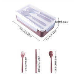 1pc Bento Lunch Box Container with Cutlery Leak Proof Microwave Safe