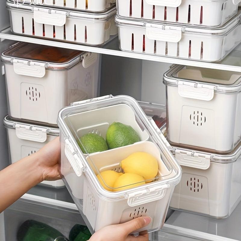 Transparent Refrigerator Storage Box with Drain Basket Produce Saver Container