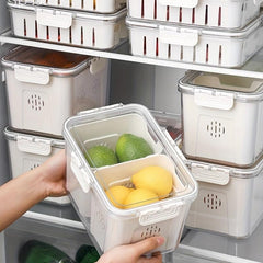 Transparent Refrigerator Storage Box with Drain Basket Produce Saver Container