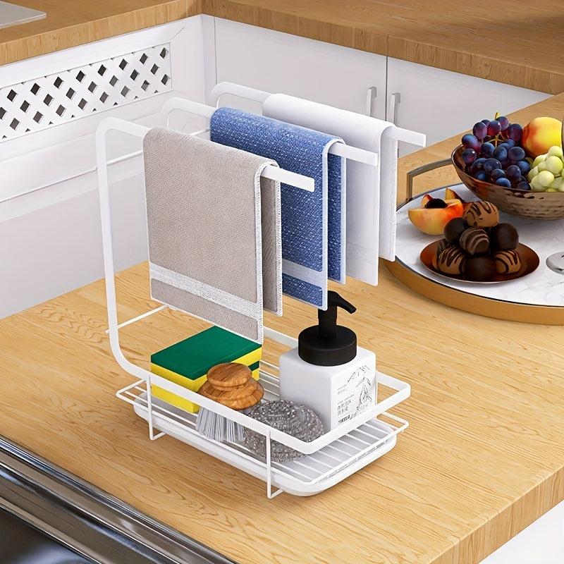 3-in-1 Sink Holder with Adhesive Sponge Hook - Dishwashing Brush Organizer