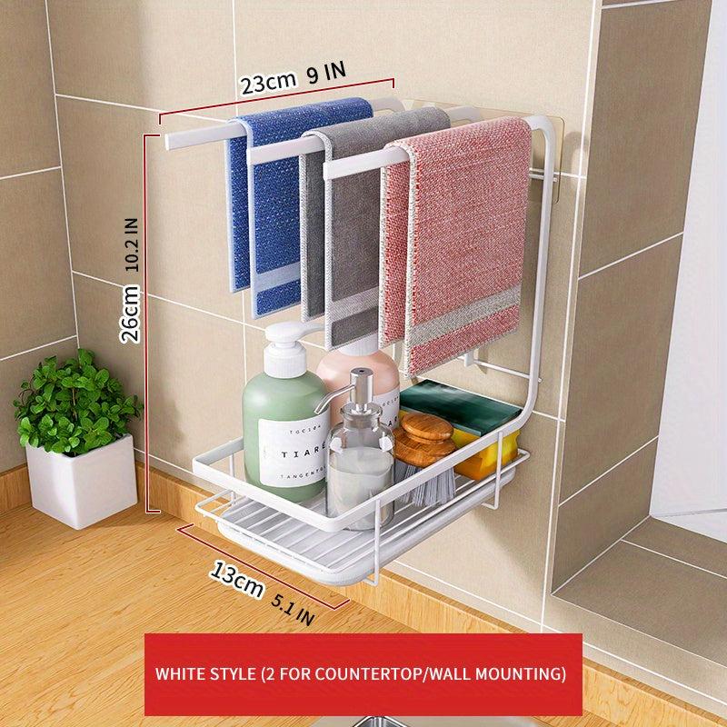 3-in-1 Sink Holder with Adhesive Sponge Hook - Dishwashing Brush Organizer
