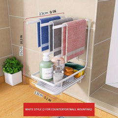 3-in-1 Sink Holder with Adhesive Sponge Hook - Dishwashing Brush Organizer