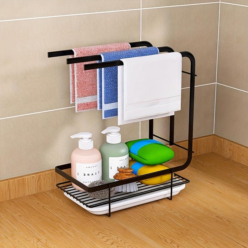 3-in-1 Sink Holder with Adhesive Sponge Hook - Dishwashing Brush Organizer