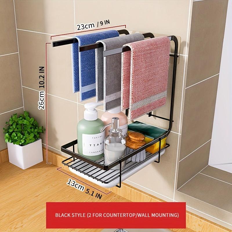 3-in-1 Sink Holder with Adhesive Sponge Hook - Dishwashing Brush Organizer