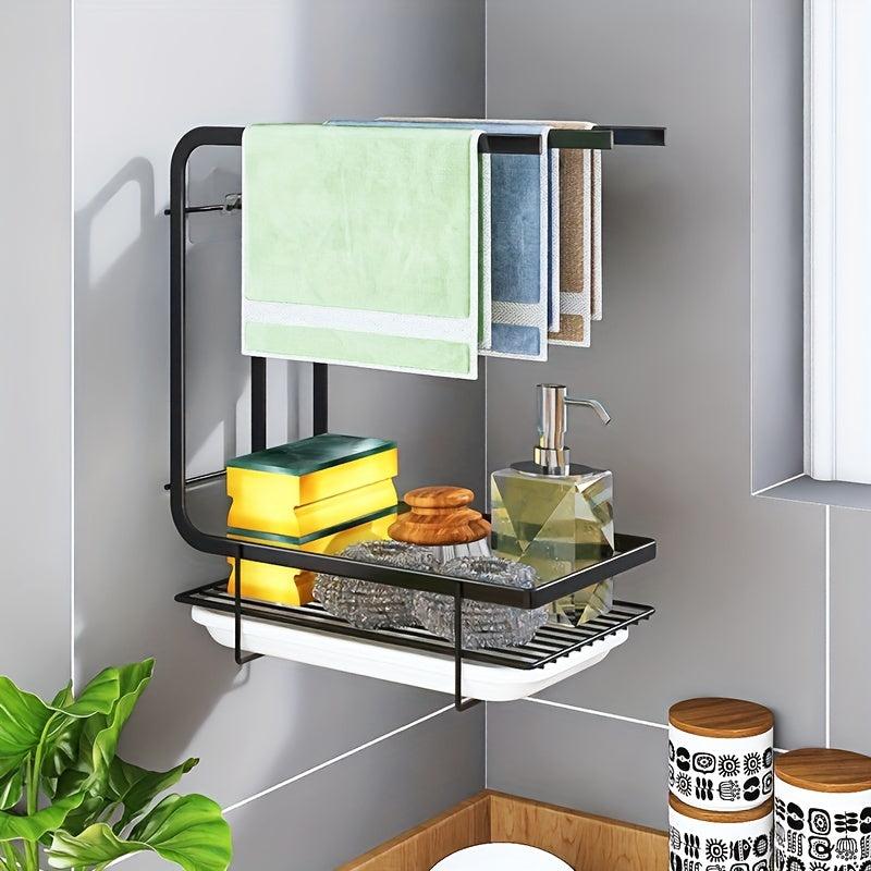 3-in-1 Sink Holder with Adhesive Sponge Hook - Dishwashing Brush Organizer