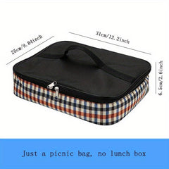 Plaid Insulated Lunch Bag Reusable Aluminum Foil Tote Waterproof Leakproof