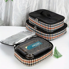 Plaid Insulated Lunch Bag Reusable Aluminum Foil Tote Waterproof Leakproof
