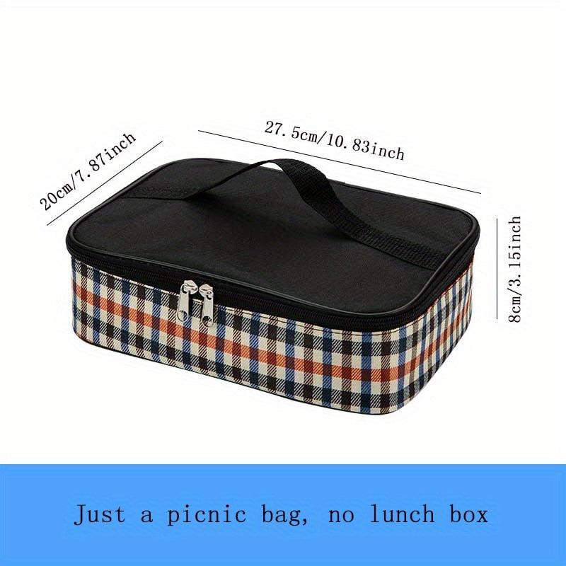 Plaid Insulated Lunch Bag Reusable Aluminum Foil Tote Waterproof Leakproof