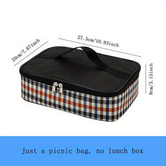 Plaid Insulated Lunch Bag Reusable Aluminum Foil Tote Waterproof Leakproof