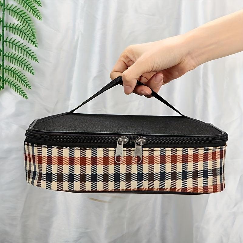 Plaid Insulated Lunch Bag Reusable Aluminum Foil Tote Waterproof Leakproof