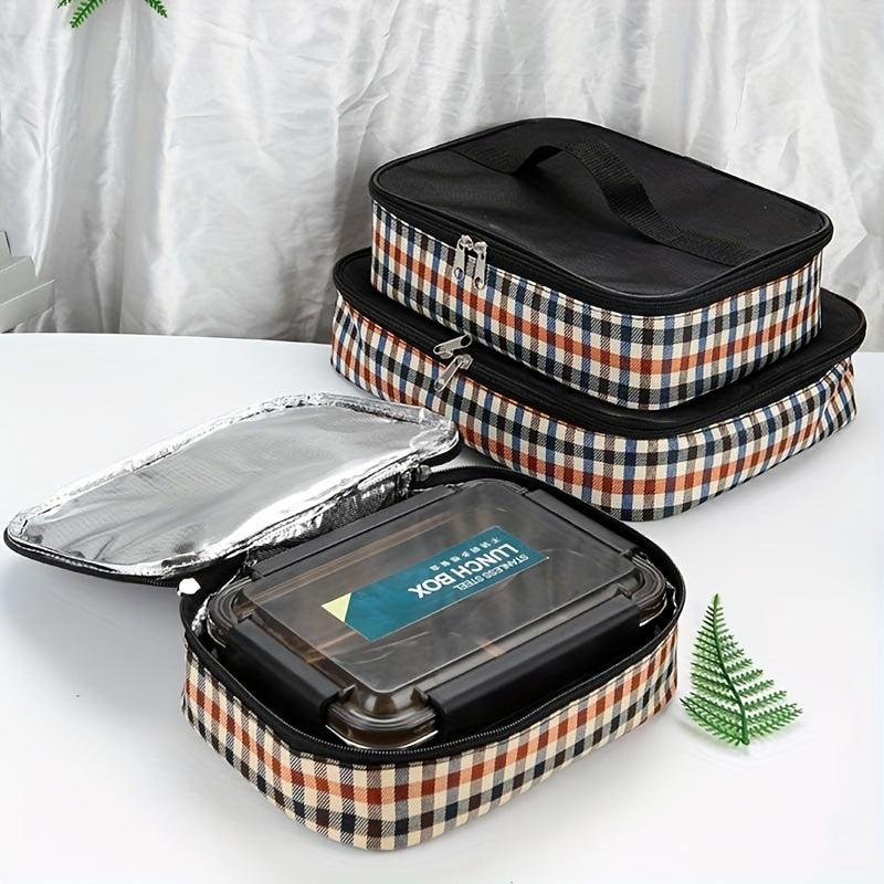 Plaid Insulated Lunch Bag Reusable Aluminum Foil Tote Waterproof Leakproof