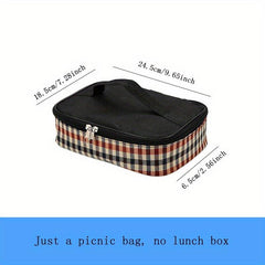 Plaid Insulated Lunch Bag Reusable Aluminum Foil Tote Waterproof Leakproof