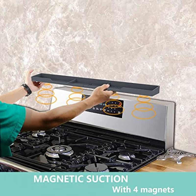 Silicone Stove Top Shelf Magnetic Kitchen Spice Rack Organizer Dark Grey