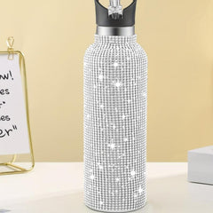Glitter Diamond Pattern Glass Water Bottle Insulated Cup Reusable Hand Wash Lid
