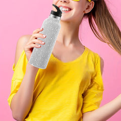 Glitter Diamond Pattern Glass Water Bottle Insulated Cup Reusable Hand Wash Lid