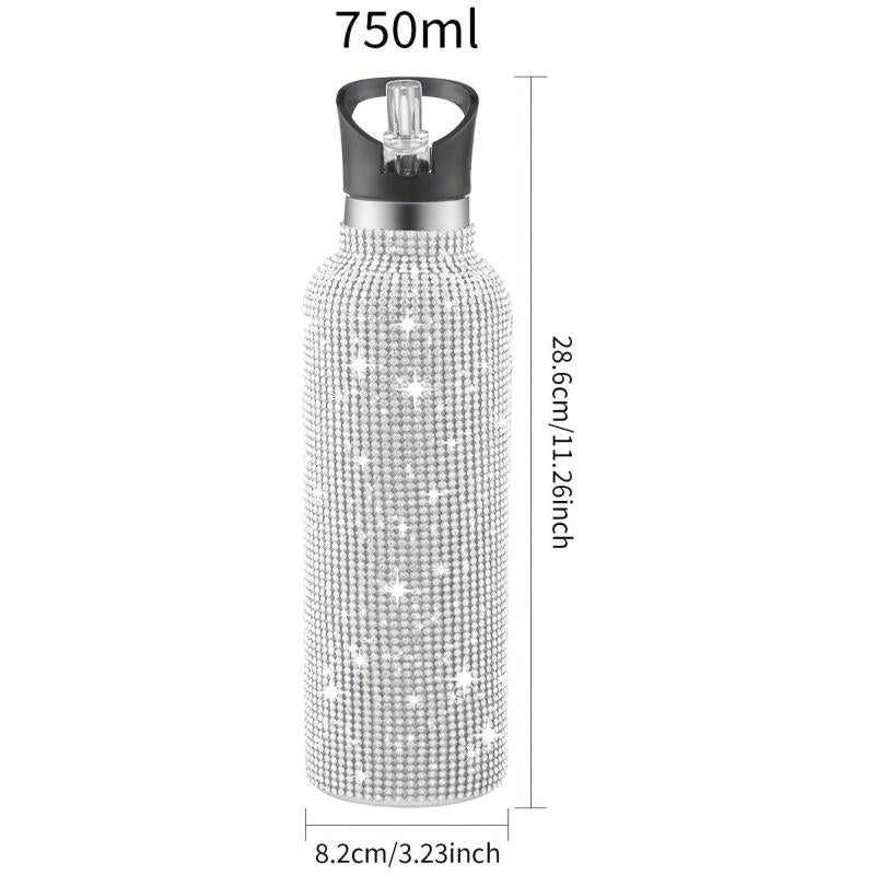 Glitter Diamond Pattern Glass Water Bottle Insulated Cup Reusable Hand Wash Lid