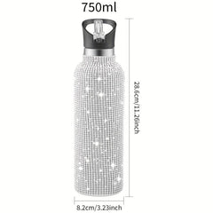Glitter Diamond Pattern Glass Water Bottle Insulated Cup Reusable Hand Wash Lid