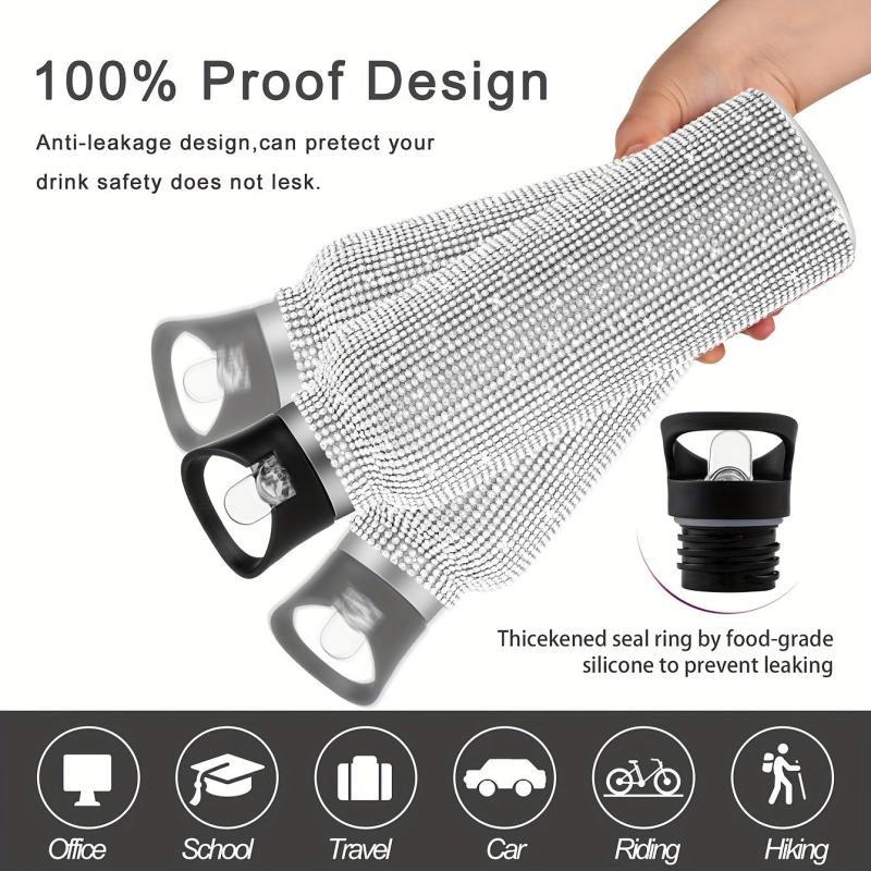 Glitter Diamond Pattern Glass Water Bottle Insulated Cup Reusable Hand Wash Lid