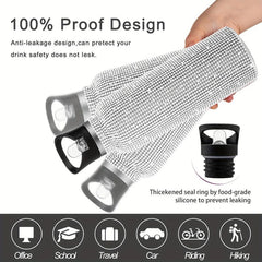 Glitter Diamond Pattern Glass Water Bottle Insulated Cup Reusable Hand Wash Lid
