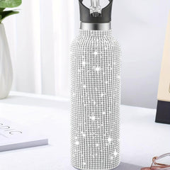 Glitter Diamond Pattern Glass Water Bottle Insulated Cup Reusable Hand Wash Lid