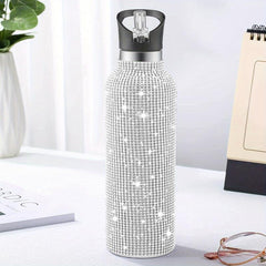 Glitter Diamond Pattern Glass Water Bottle Insulated Cup Reusable Hand Wash Lid