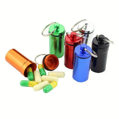 Metal Waterproof Sealed Pill Holder Keychain Travel Storage Jar