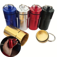 Metal Waterproof Sealed Pill Holder Keychain Travel Storage Jar
