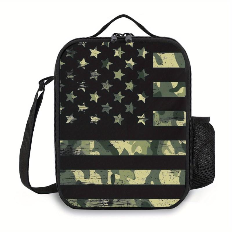 Camouflage Flag Lunch Box Bag Skull Floral Kitten Cat Reusable Lunch Bag Insulat