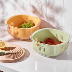 2pcs Multifunctional Storage Basin Fruit Plate Double Layer Drain Basket
