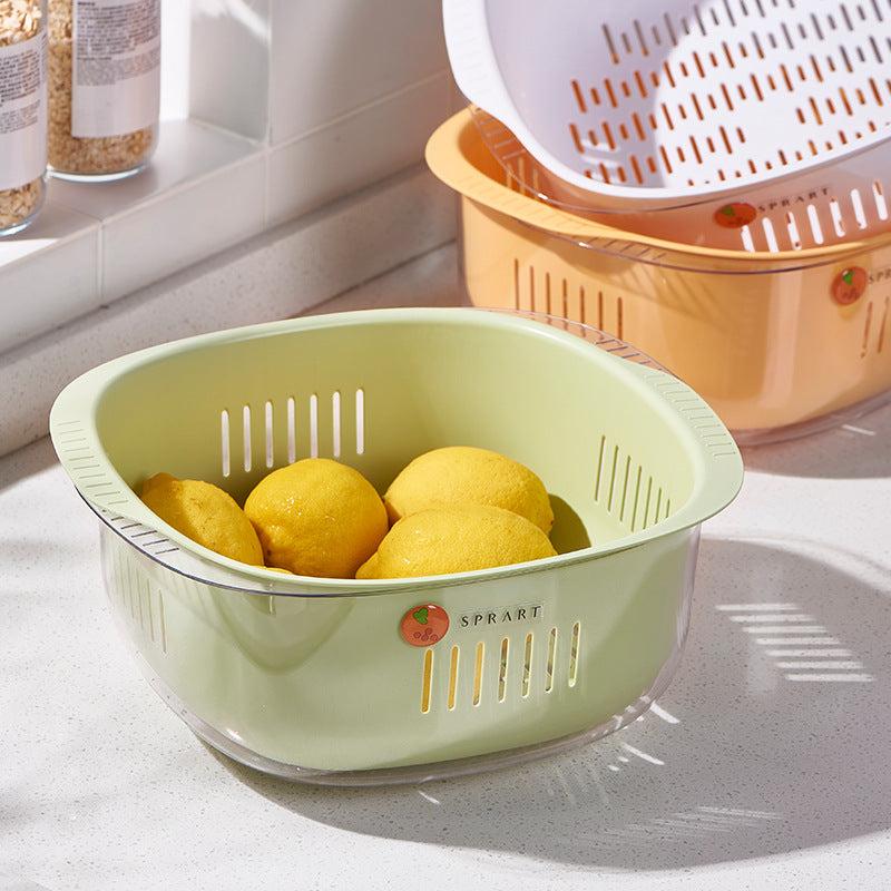2pcs Multifunctional Storage Basin Fruit Plate Double Layer Drain Basket
