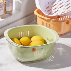 2pcs Multifunctional Storage Basin Fruit Plate Double Layer Drain Basket