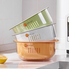 2pcs Multifunctional Storage Basin Fruit Plate Double Layer Drain Basket