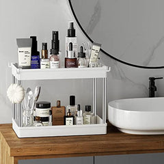 2 Tier Under Sink Organizer Storage Basket with 4 Hooks