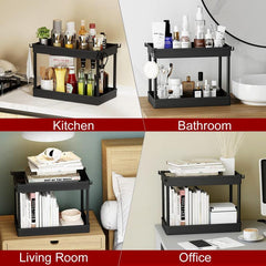 2 Tier Under Sink Organizer Storage Basket with 4 Hooks